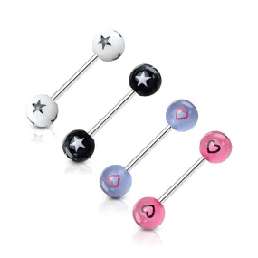 4 Pcs Value Pack of Assorted Color 316L Surgical Steel WildKlass Barbells with Stars or Hearts Patterned Acrylic Balls