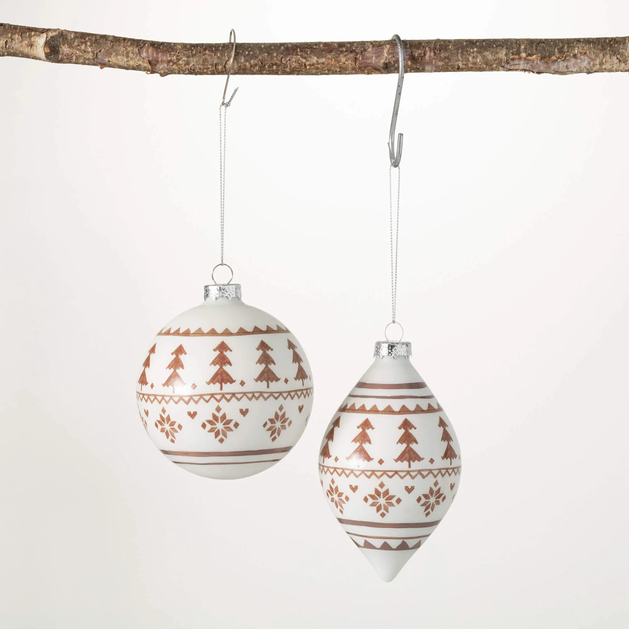 6"H and 4.5"H Sullivans Patterned Ball Ornament - Set of 2, White Christmas Ornaments