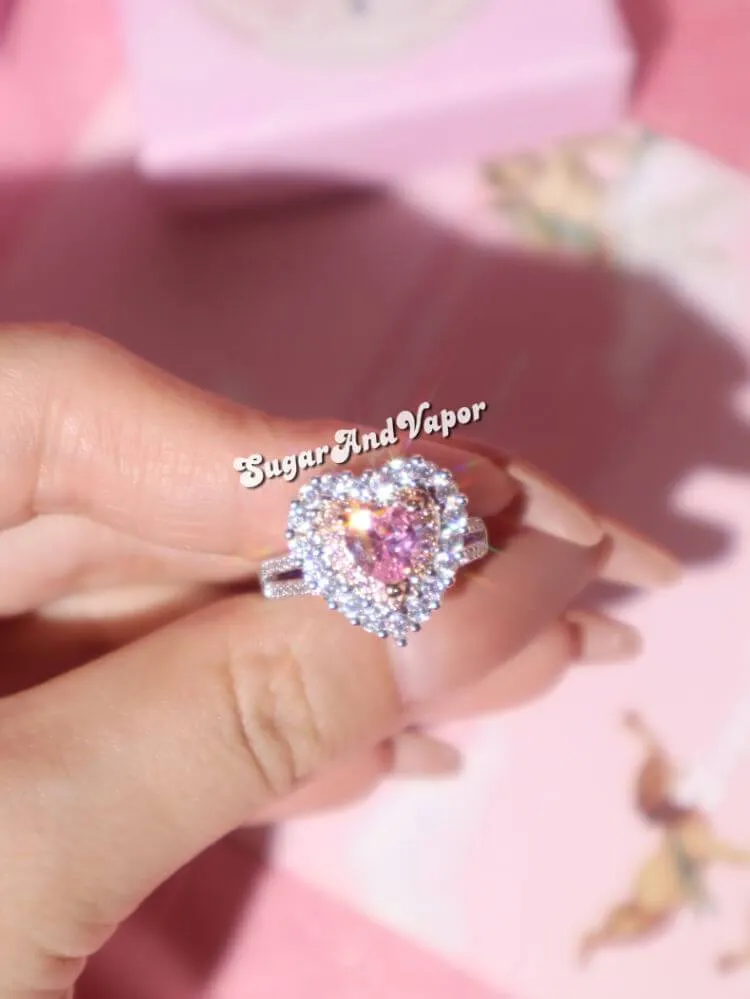 Abril Pink Heart Luxury Crystals Ring