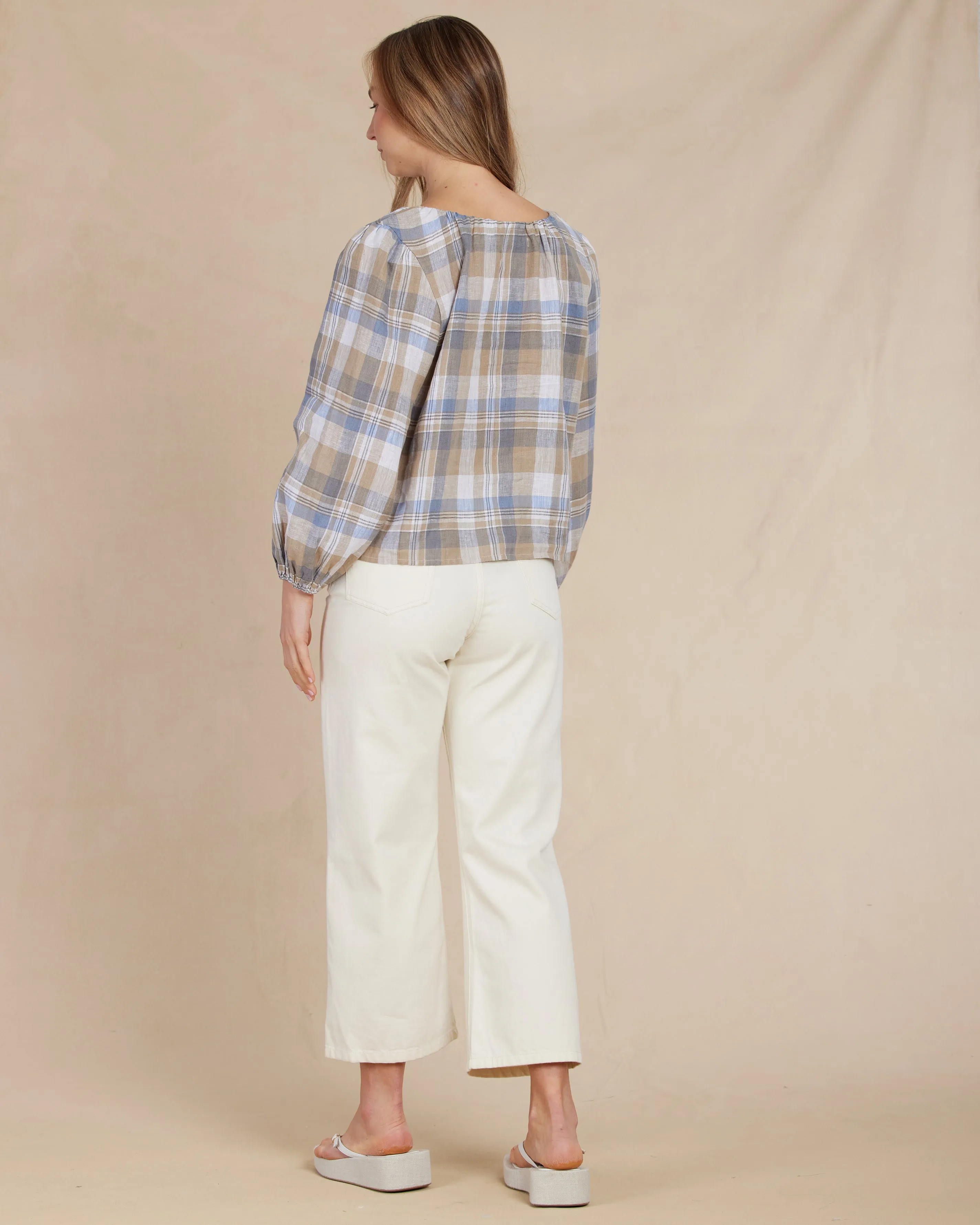 Allegra Linen Plaid Blouse