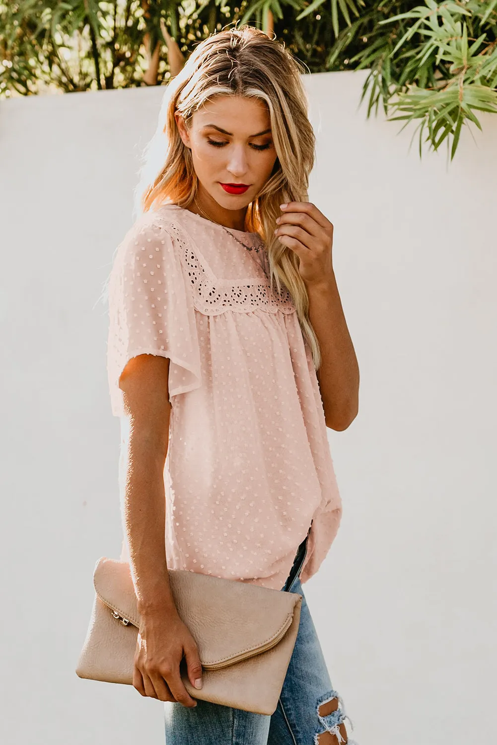 Apricot Flutter Sleeves Sheer Textured Babydoll Top