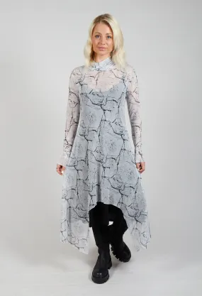 Asymmetrical Sheer Dress in White Print