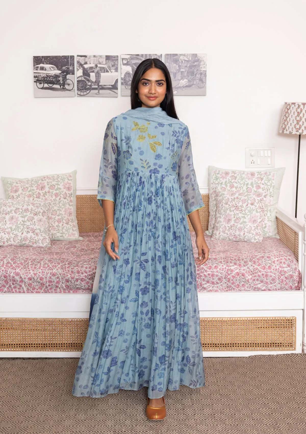 AZURE PRINTED ANARKALI SET