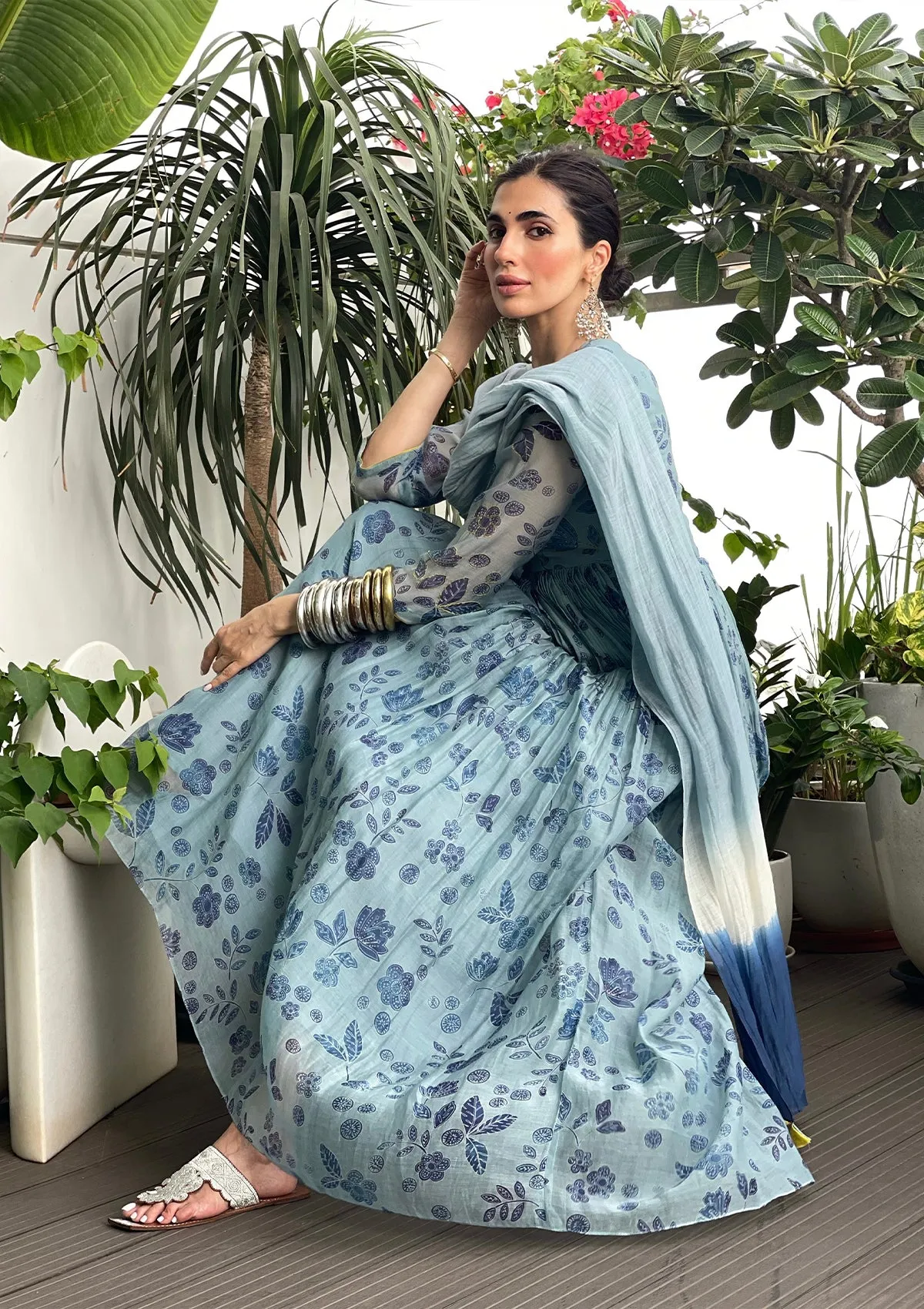 AZURE PRINTED ANARKALI SET