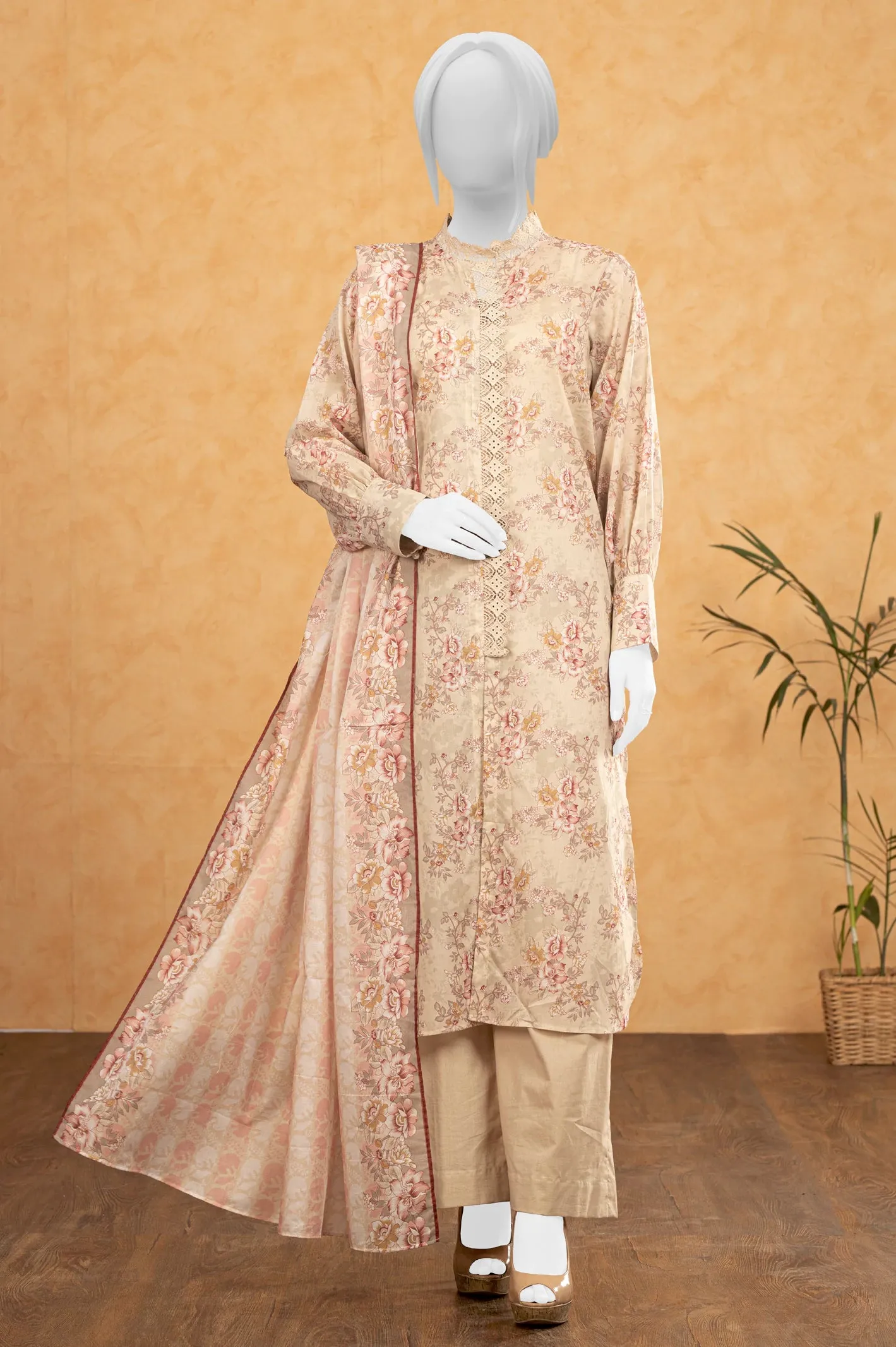 Beige Printed 3PC Unstitched