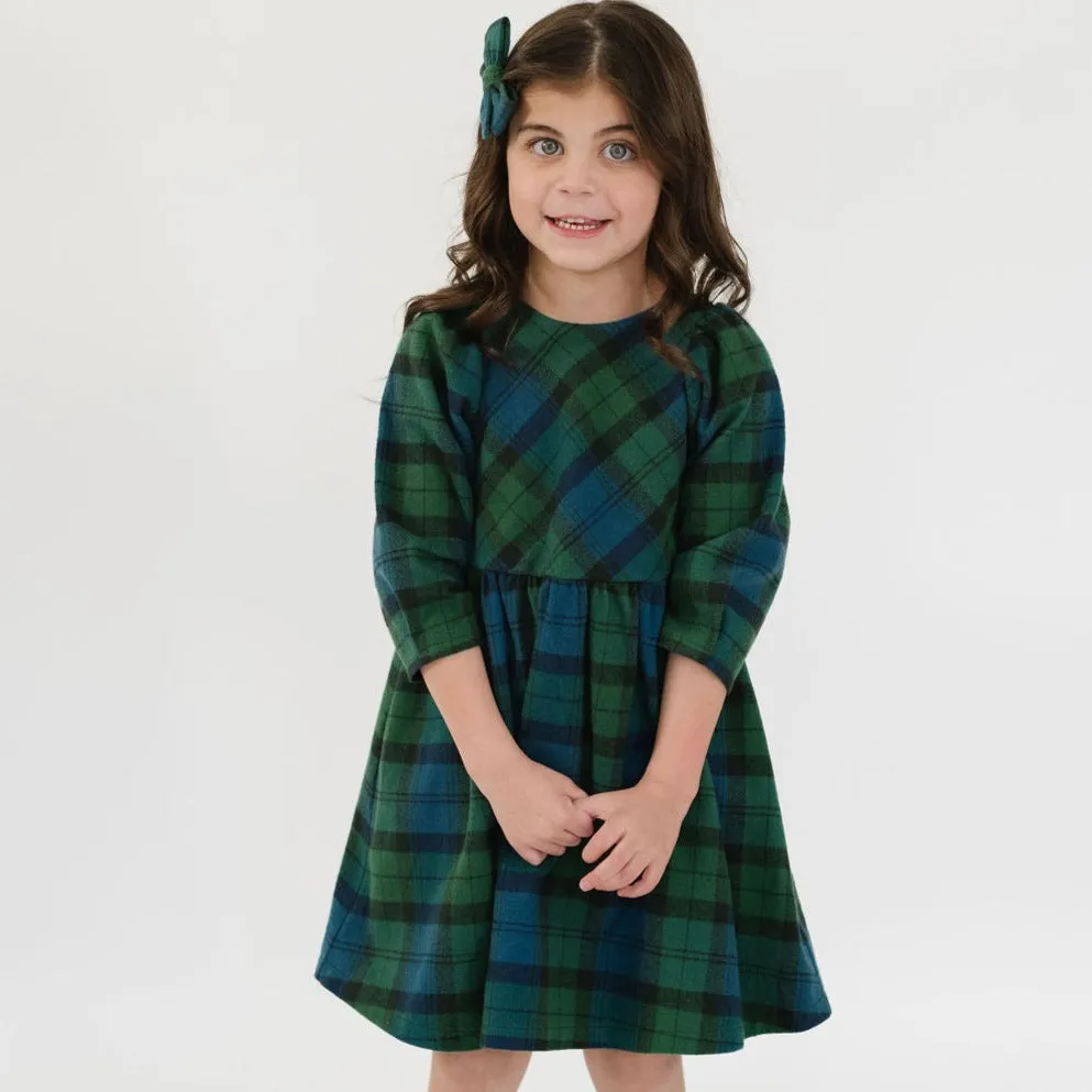 Birthday Dress in Evergreen Plaid