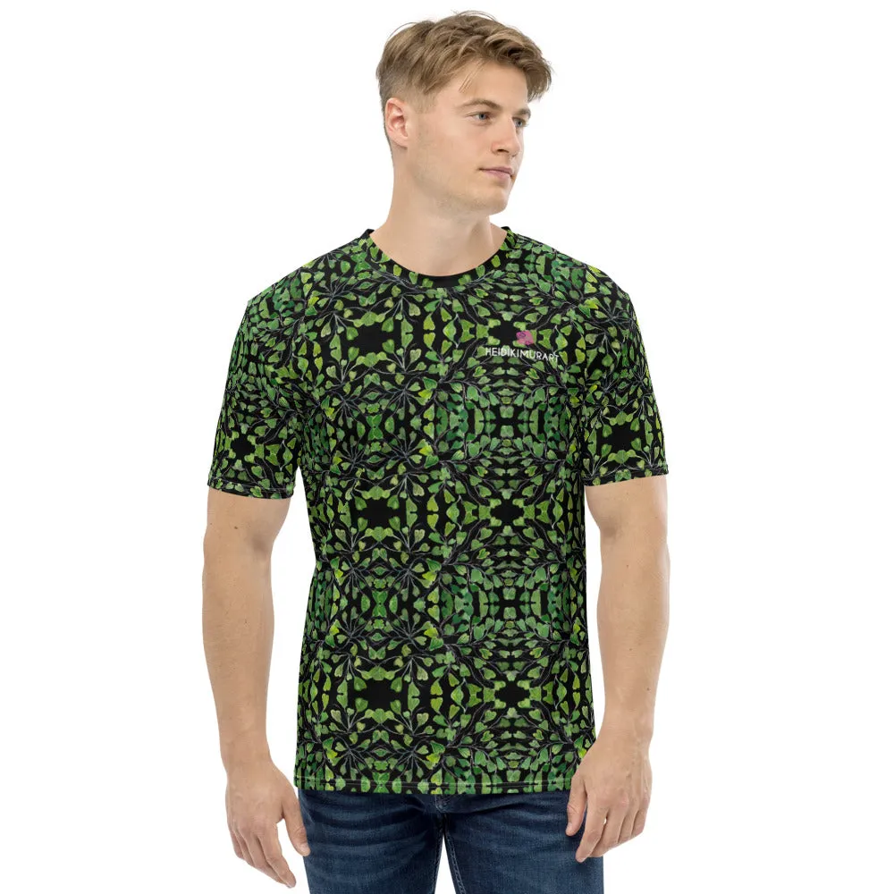 Black Green Maidenhair Men's T-shirt, Tropical Leaf Printed Luxury Patterned Shirt-Made in USA/EU