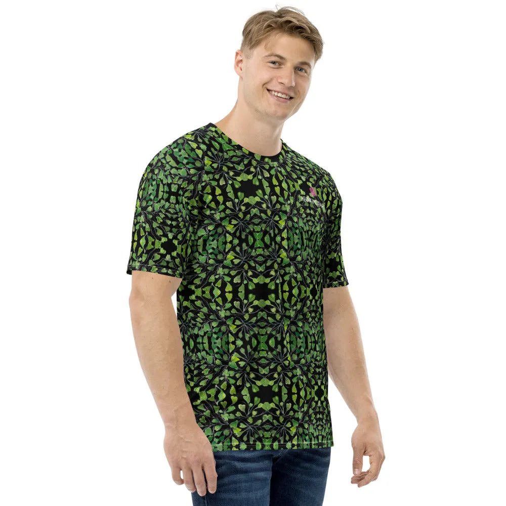 Black Green Maidenhair Men's T-shirt, Tropical Leaf Printed Luxury Patterned Shirt-Made in USA/EU