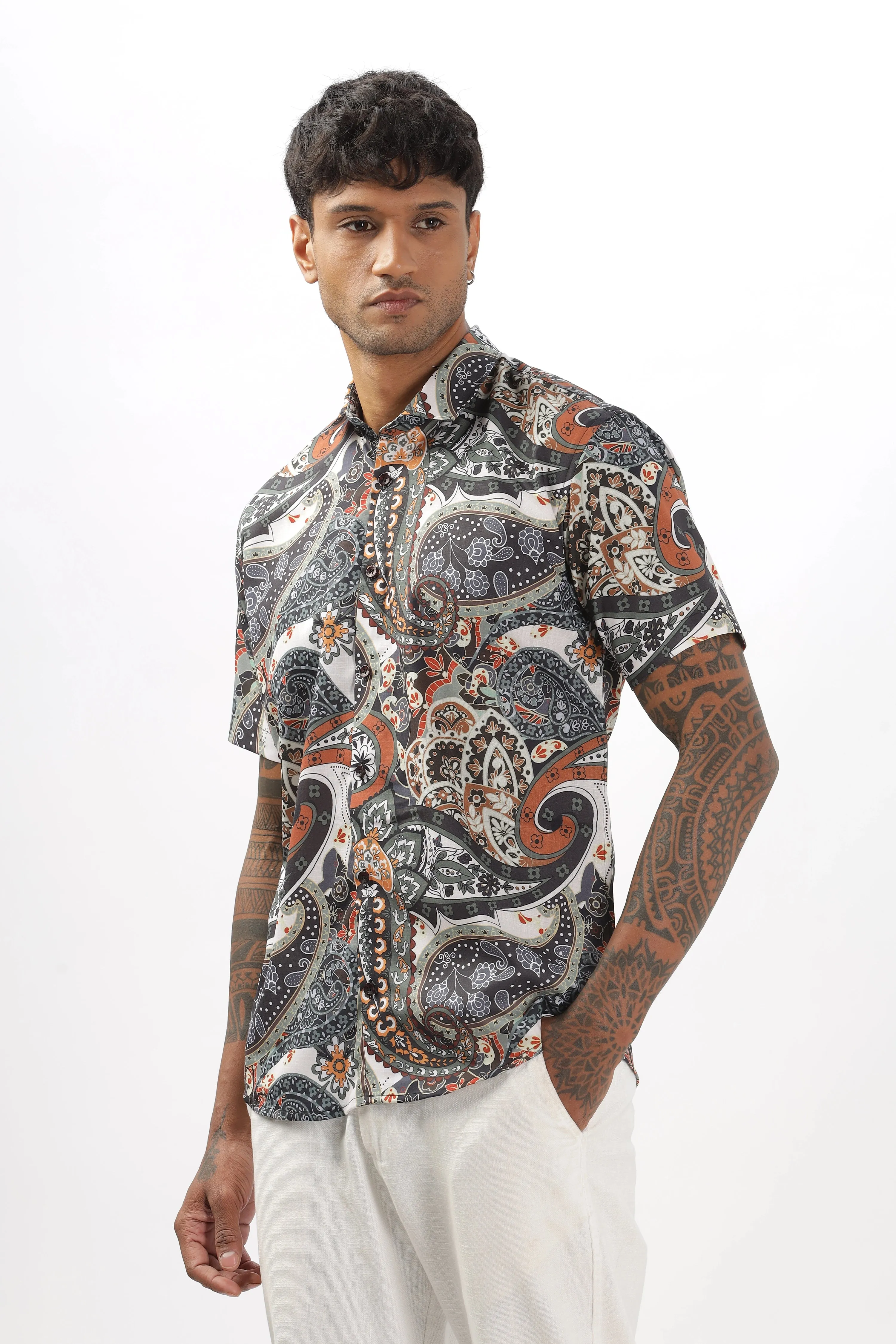 Black paisley printed shirt