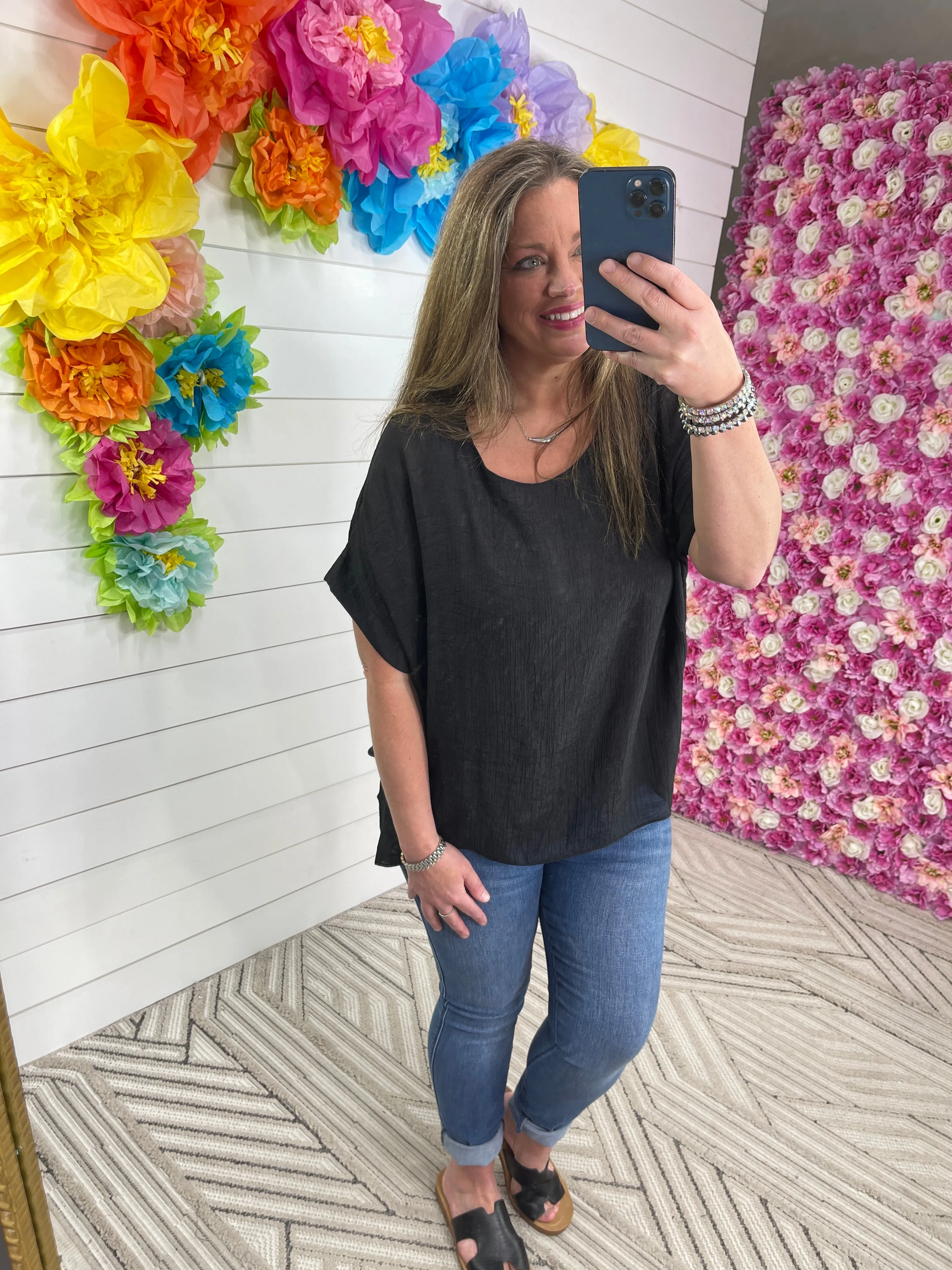 BLACK SHEER DOLMAN SLEEVE BLOUSE