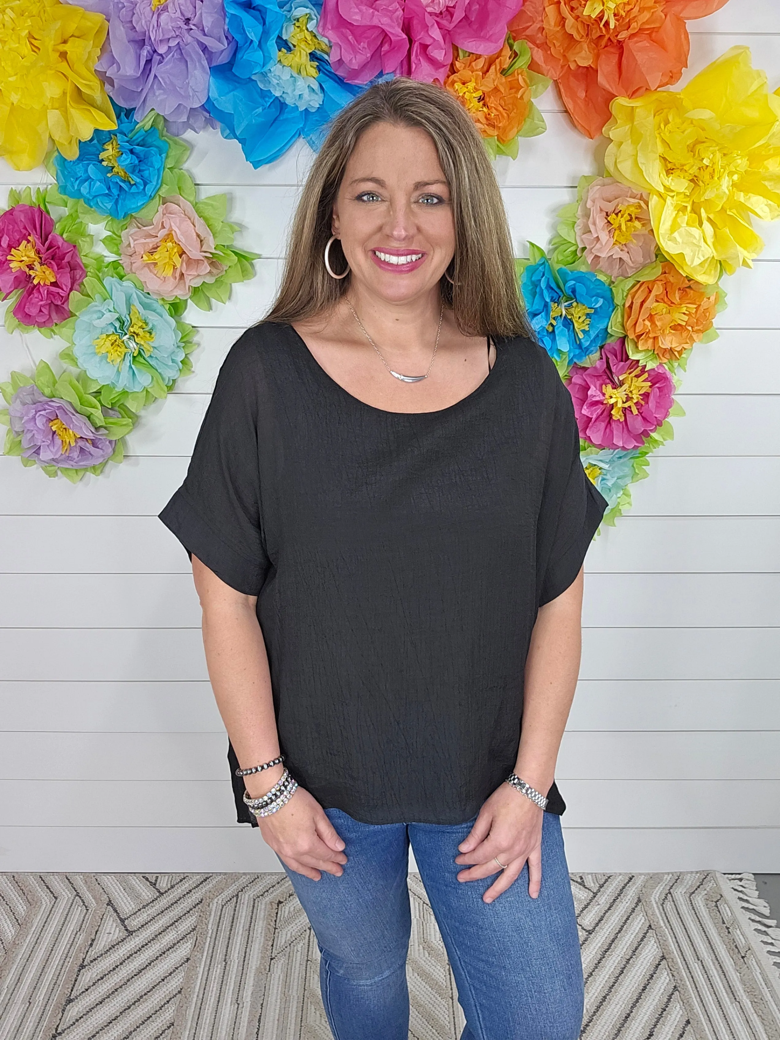 BLACK SHEER DOLMAN SLEEVE BLOUSE