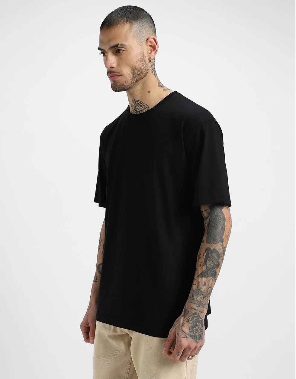 Black Solid Oversized T-shirt