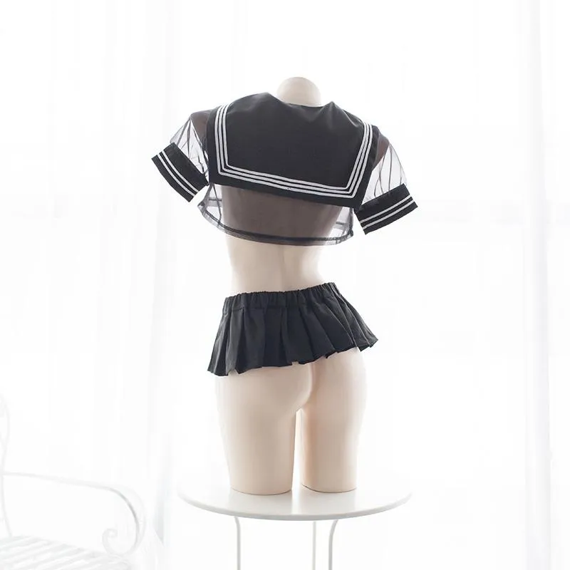 Black Transparent Sheer Short School Uniform SD00499