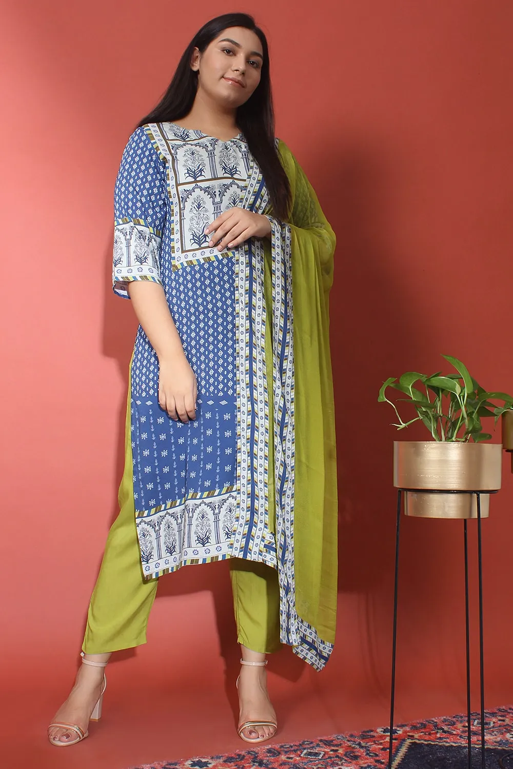 Blue & Lime Printed Kurti