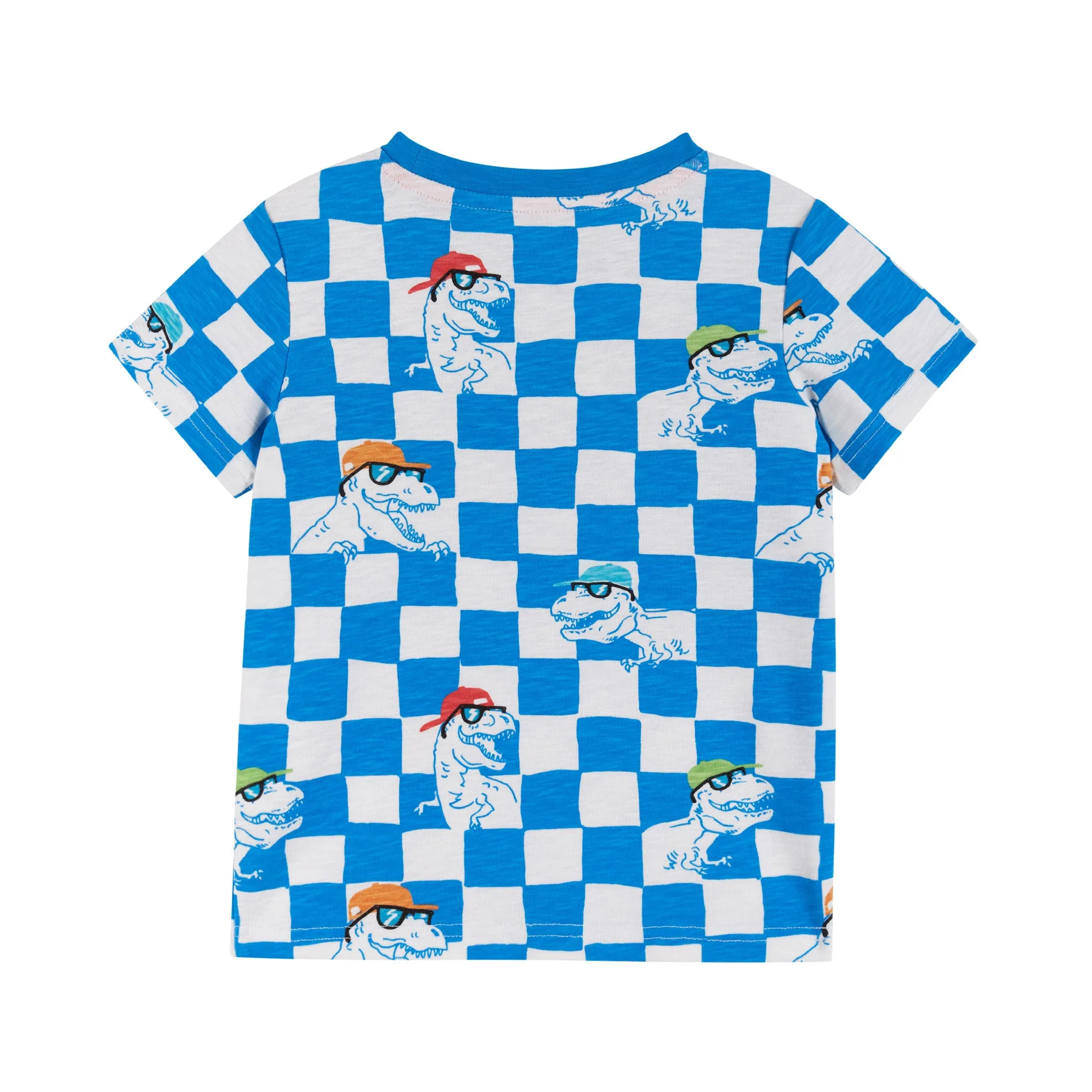 Blue Check Dino Printed Tee