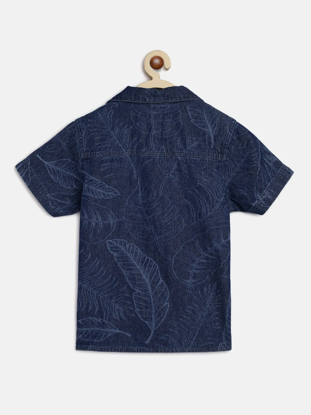 Boys Dark Blue Printed Shirt