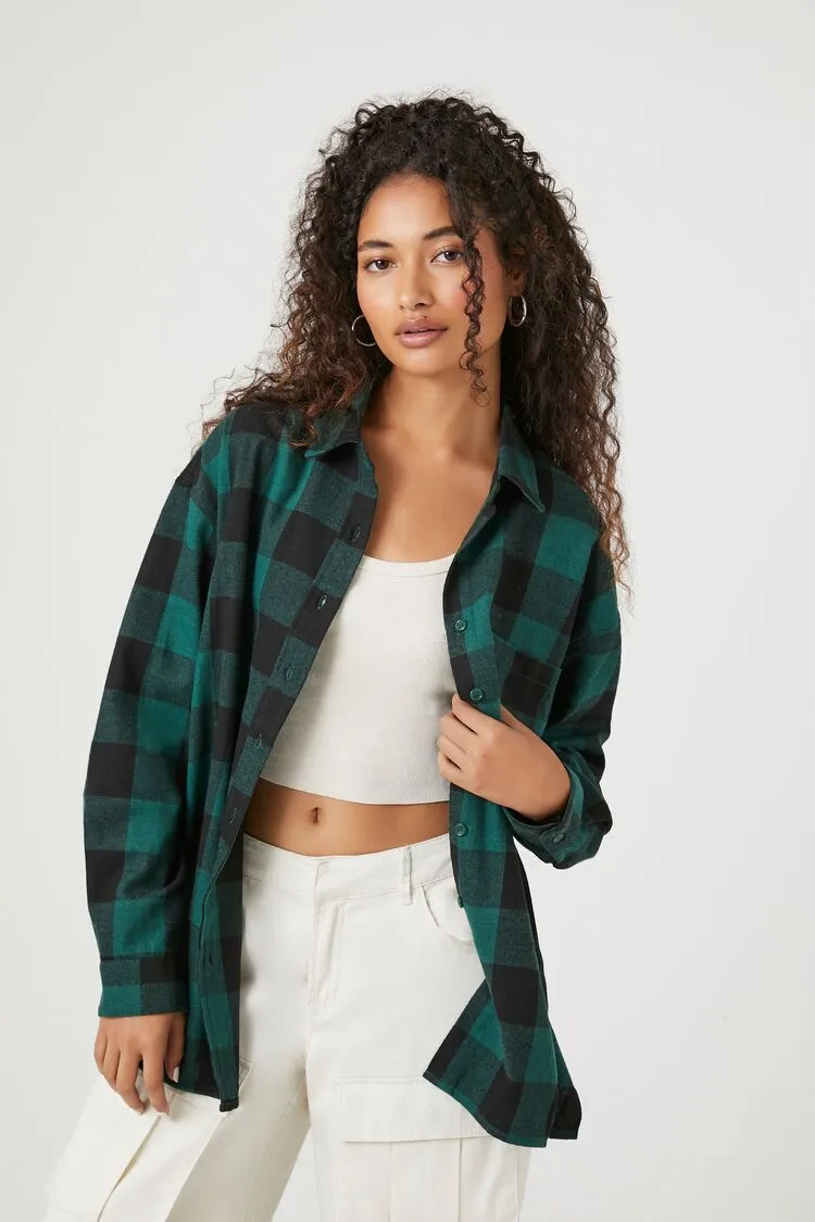 Buffalo Plaid Drop-Sleeve Shirt