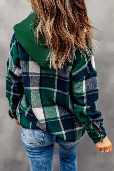 Button Up Plaid Hooded Jacket