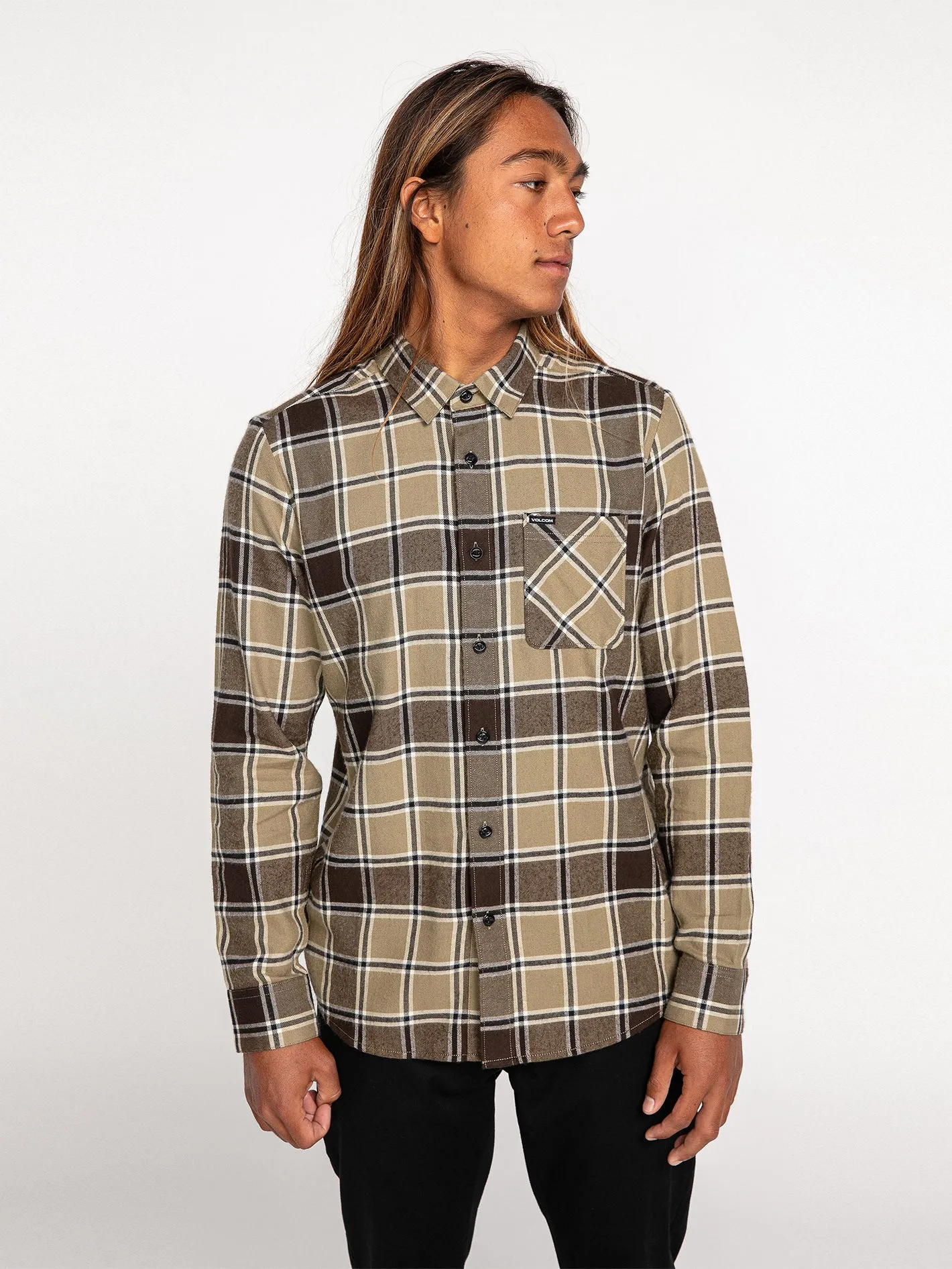 Caden Plaid Long Sleeve Flannel - Khaki