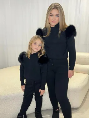 Childrens Black Luxury Fur Tracksuit