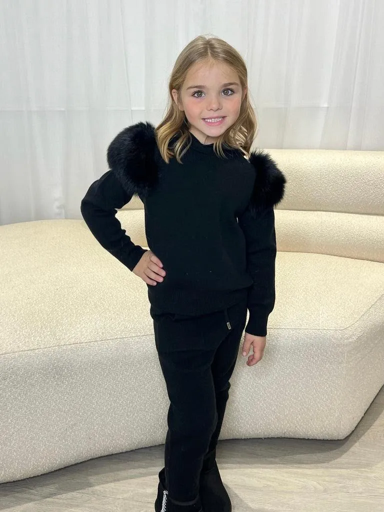 Childrens Black Luxury Fur Tracksuit