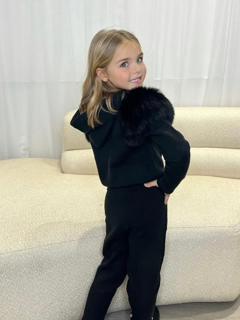 Childrens Black Luxury Fur Tracksuit