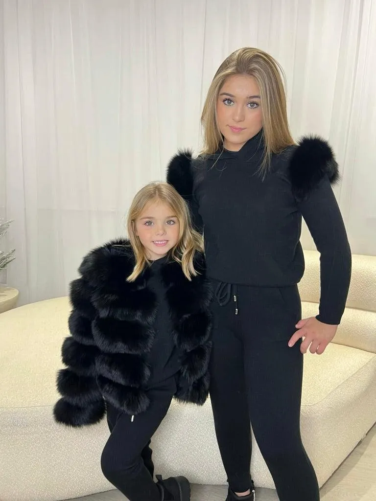 Childrens Black Luxury Fur Tracksuit