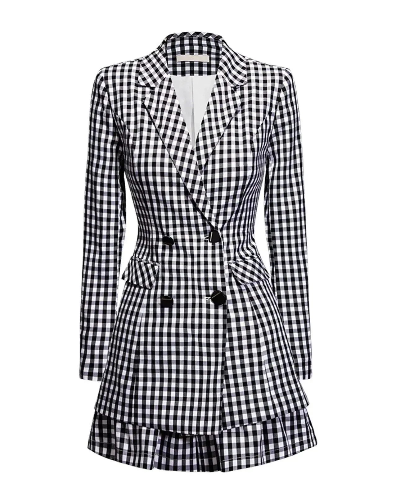 Classic Plaid Fit & Flare Blazer Shorts Set