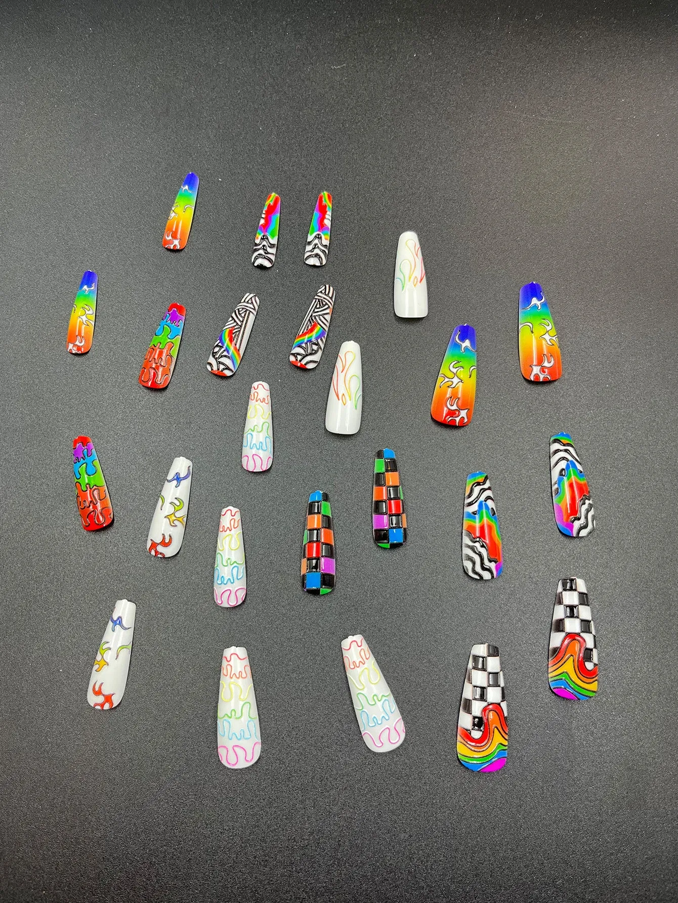 Coffin Rainbow Plaid Press On Nail