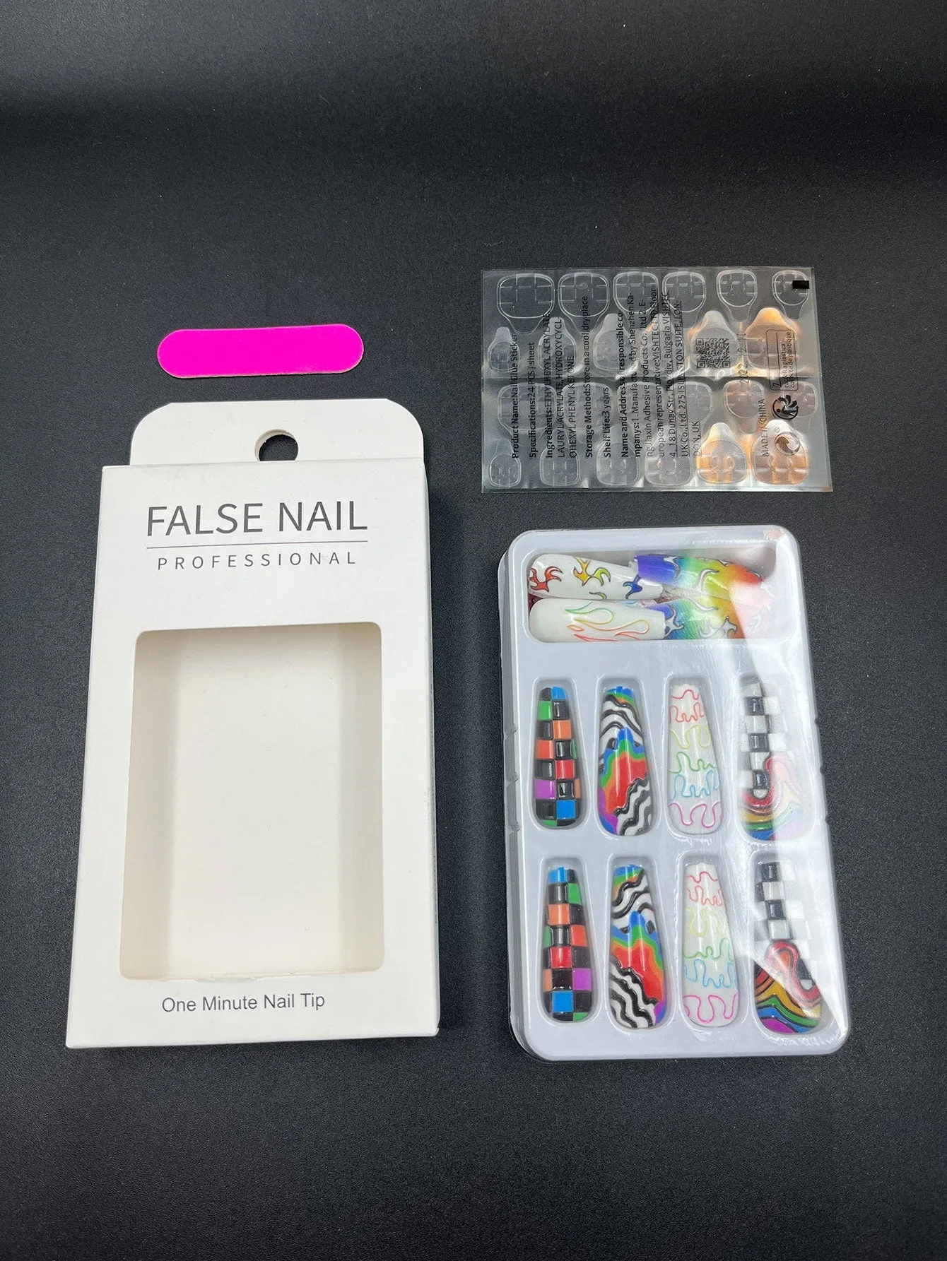 Coffin Rainbow Plaid Press On Nail