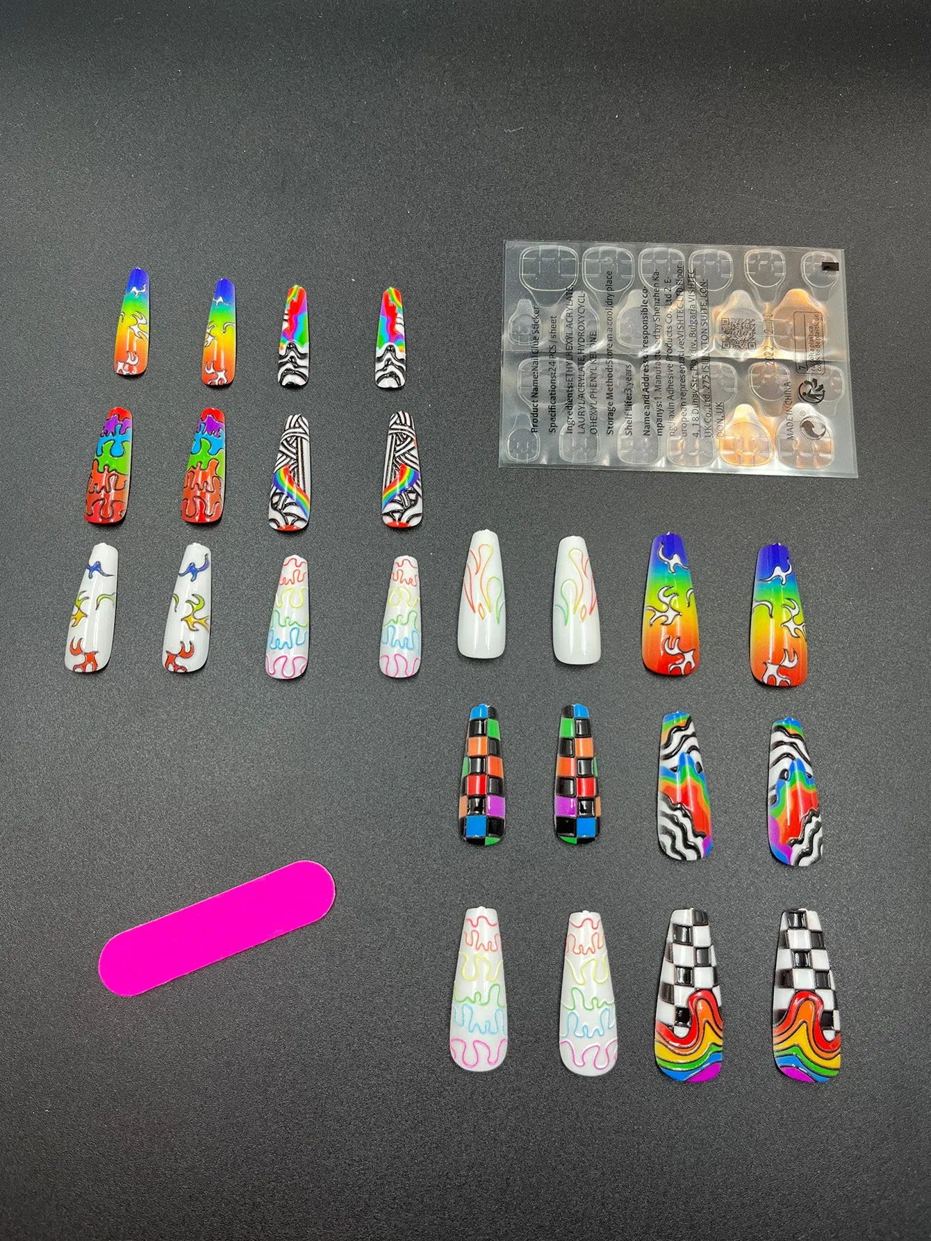 Coffin Rainbow Plaid Press On Nail