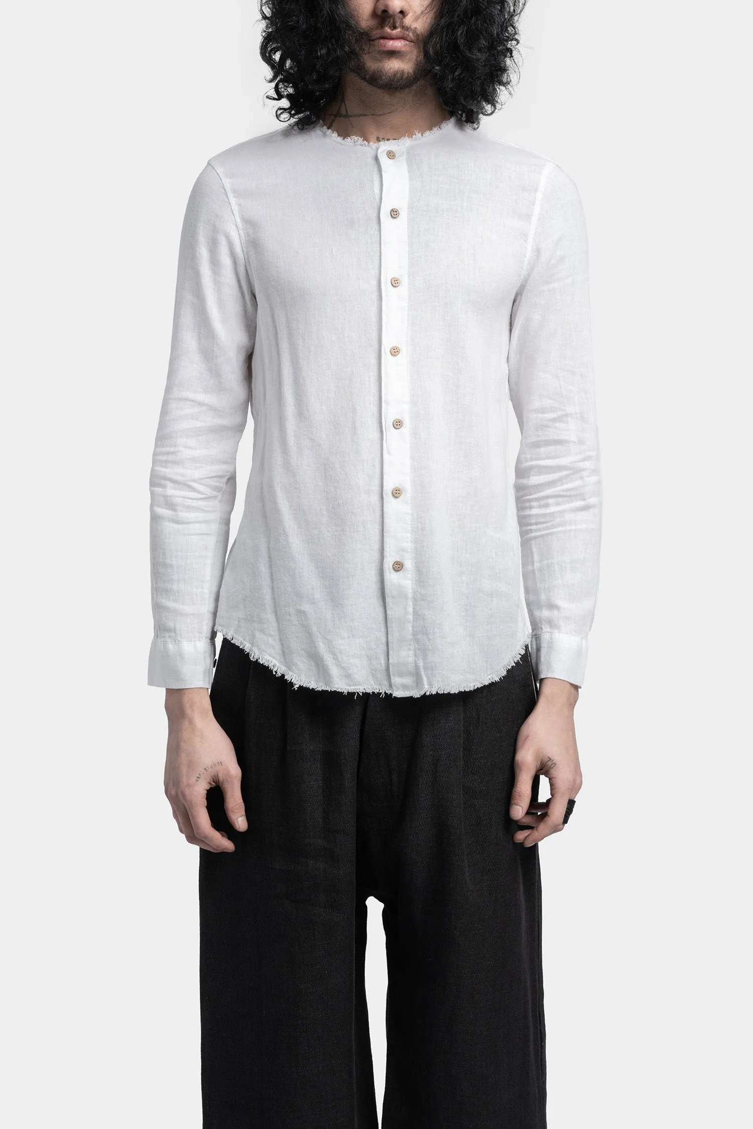 Collarless shirt, White