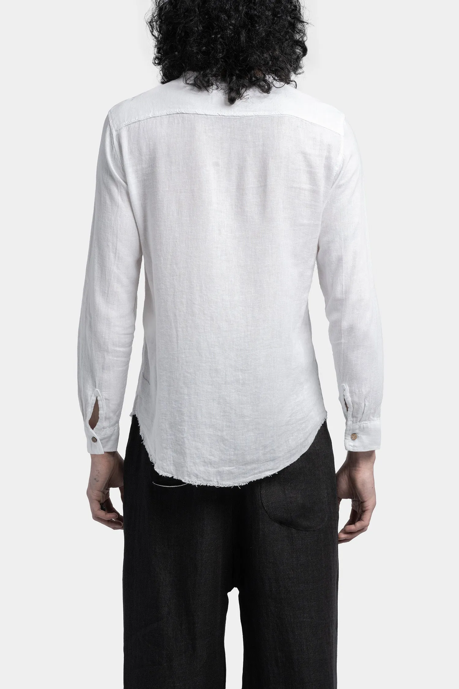 Collarless shirt, White