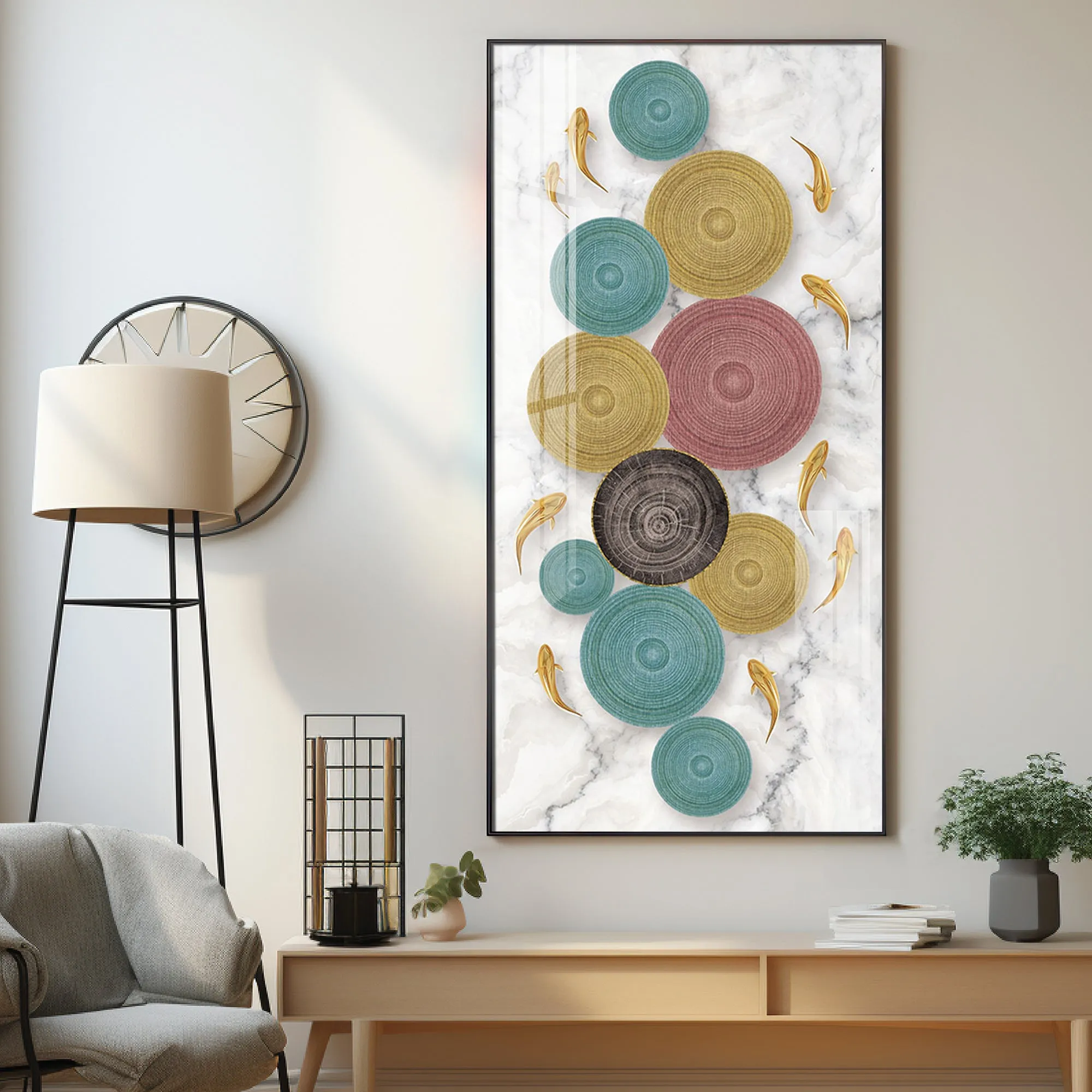 Colorful Discs & Fishes Luxury Crystal Wall Art