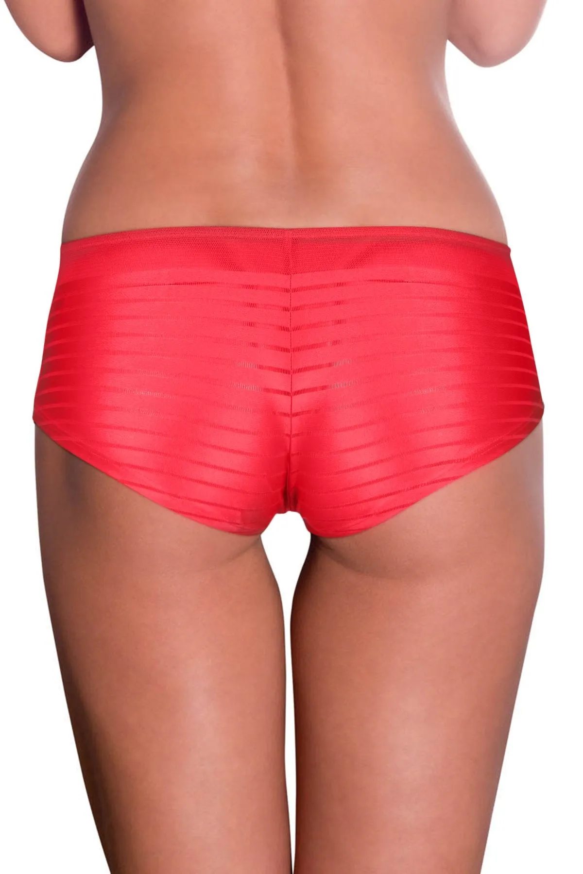 Coral Sheer Stripes Boy Shorts - Coral