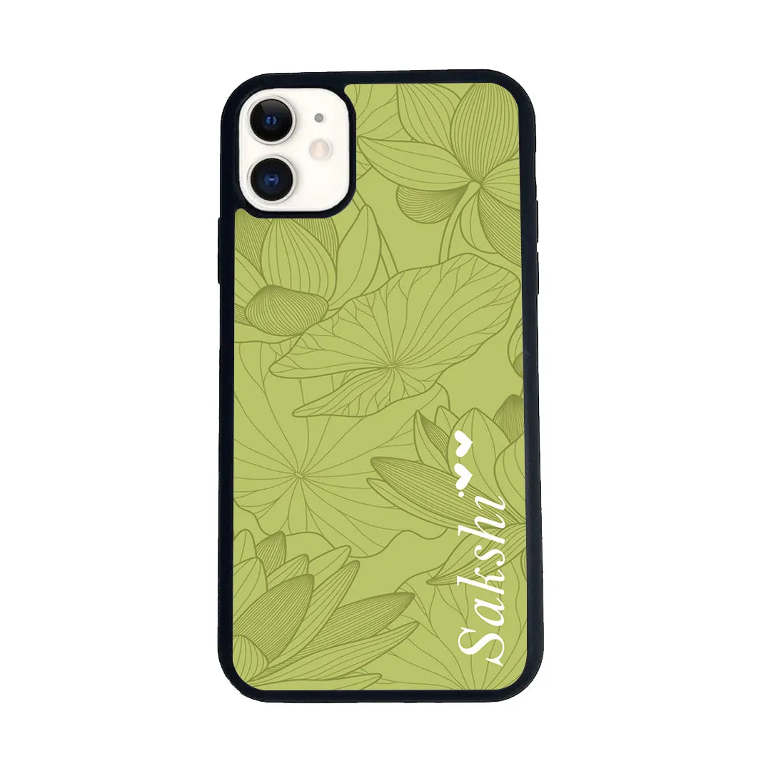 Customized luxury Mint Green leaves Glossy Metal Case Cover For iPhone