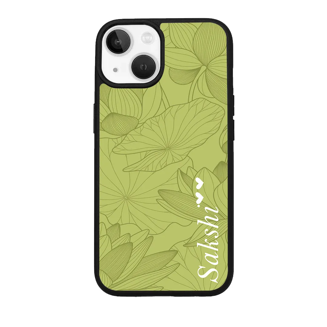 Customized luxury Mint Green leaves Glossy Metal Case Cover For iPhone