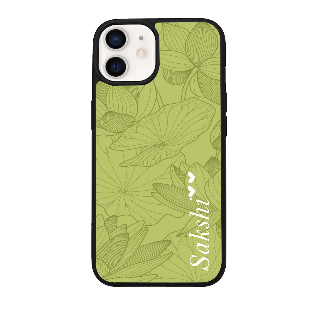 Customized luxury Mint Green leaves Glossy Metal Case Cover For iPhone