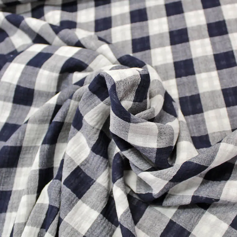 Double Gauze - Reversible - Navy Blue Gingham