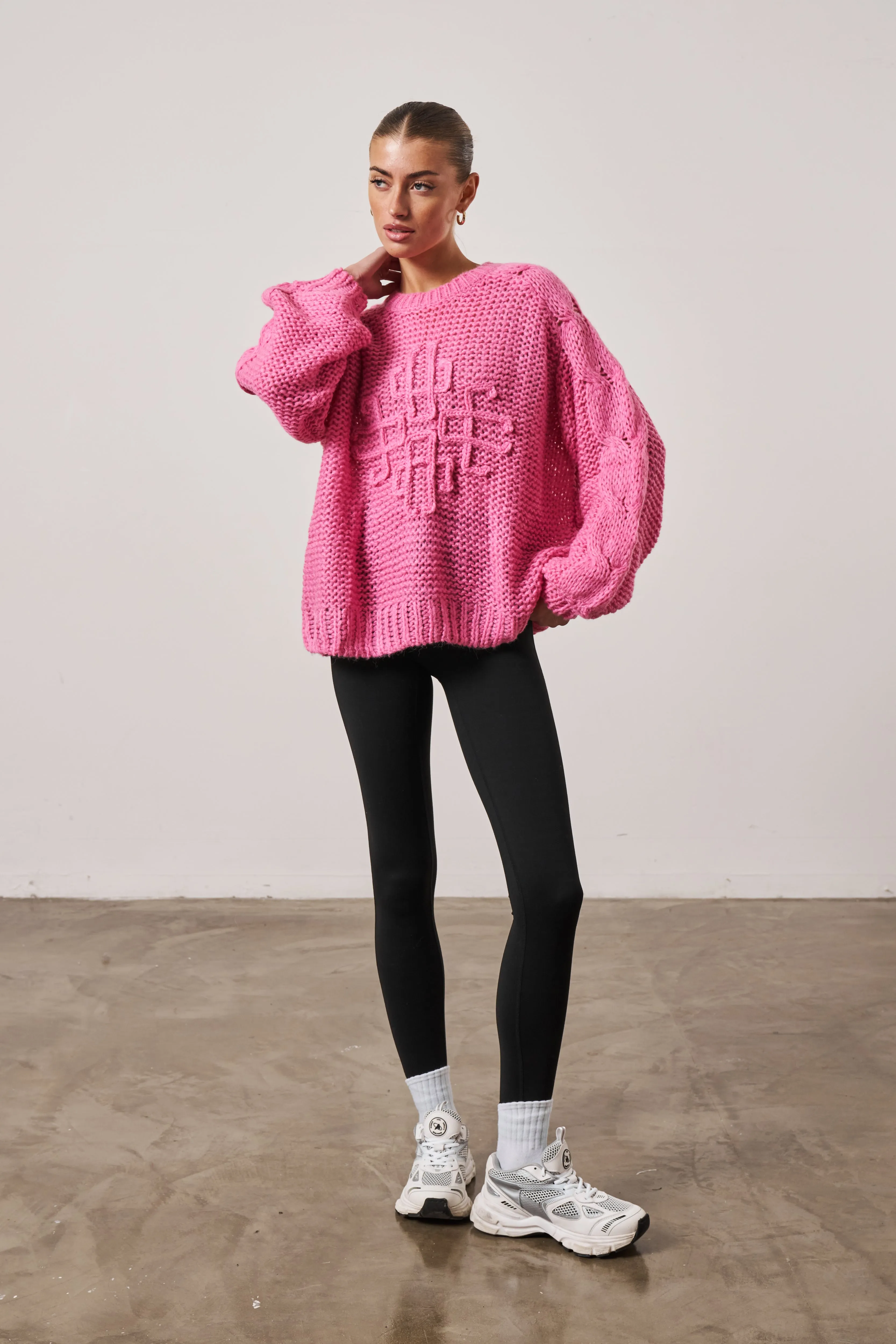 EMBLEM OVERSIZED KNIT JUMPER - PINK