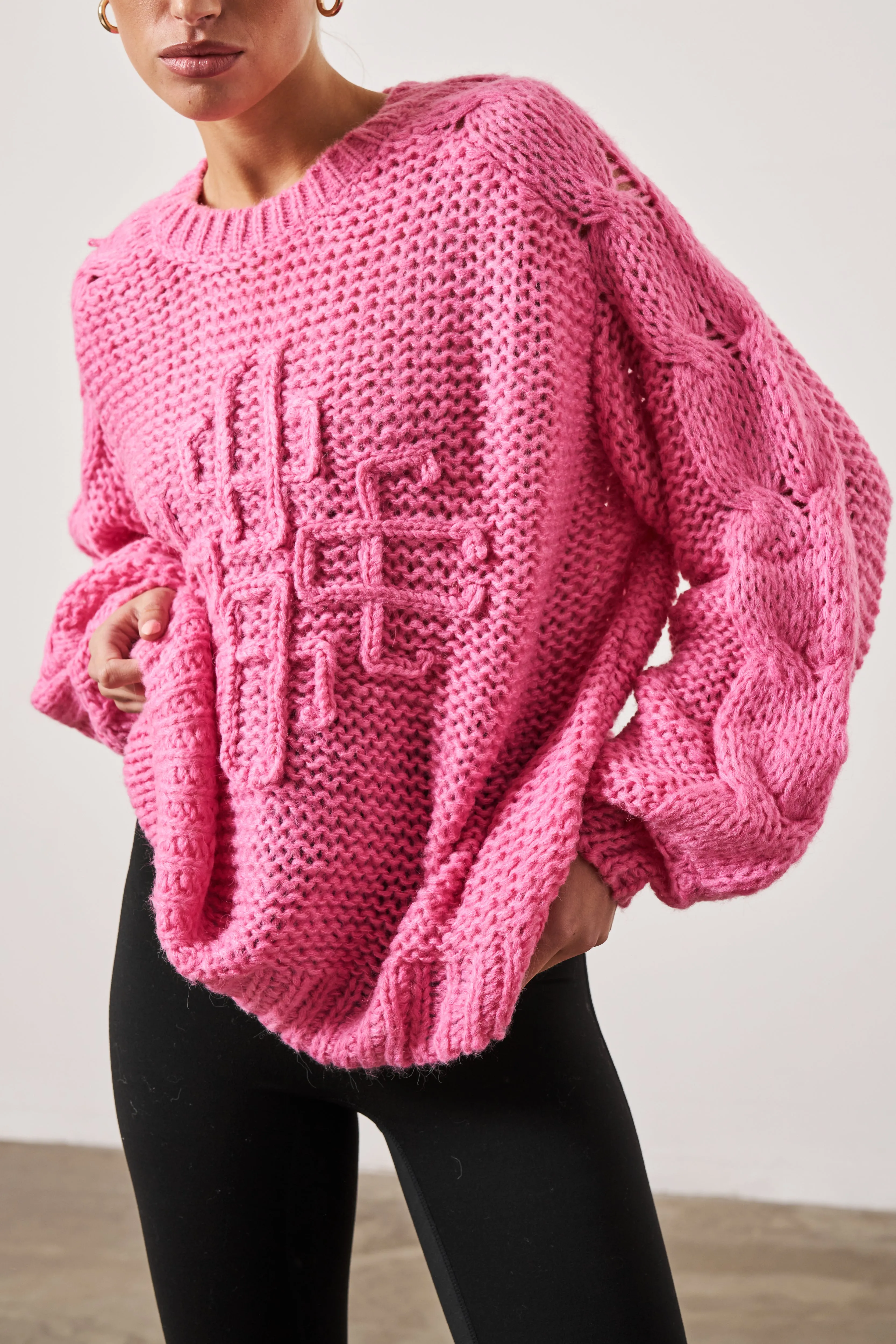 EMBLEM OVERSIZED KNIT JUMPER - PINK