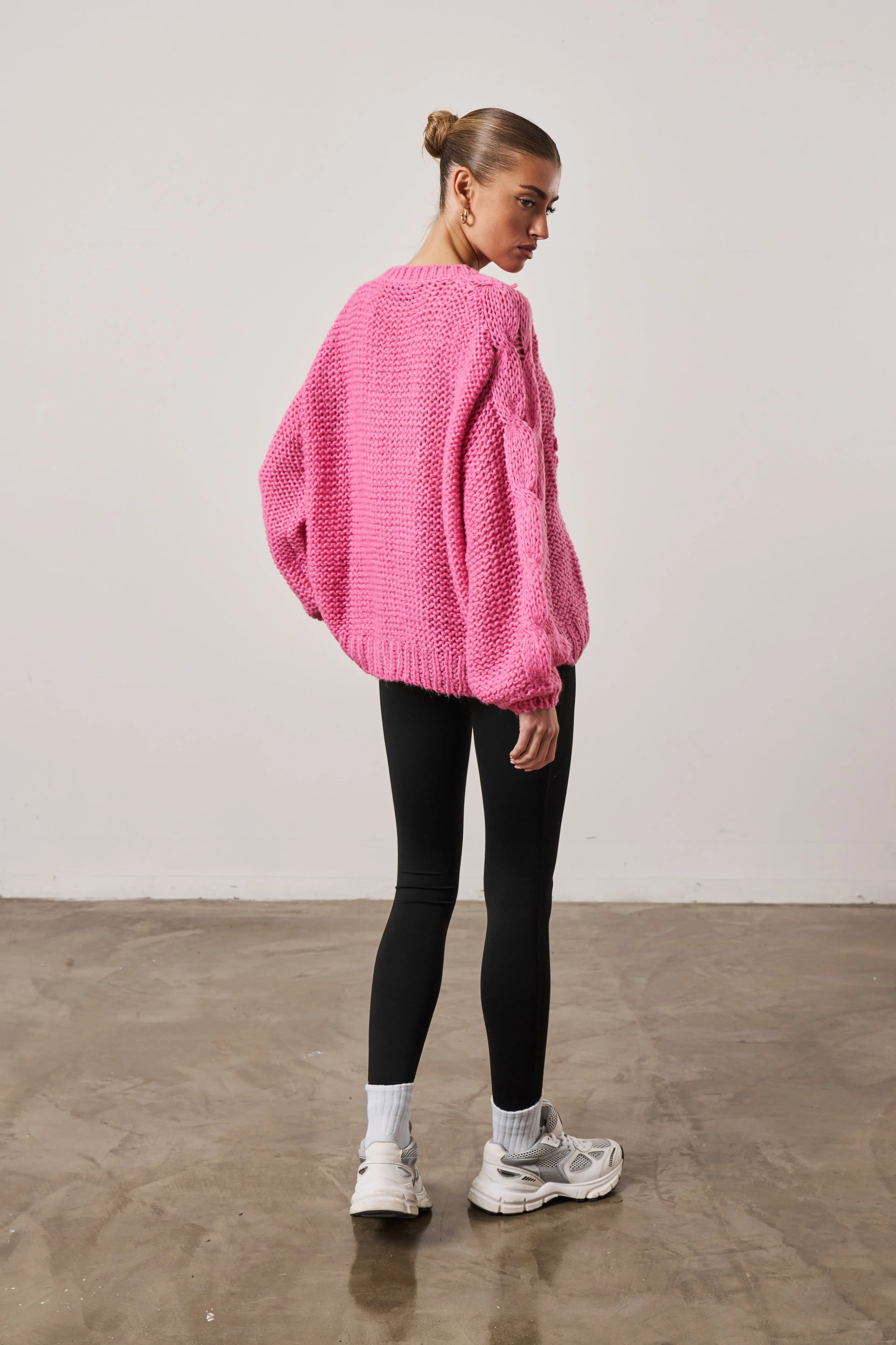 EMBLEM OVERSIZED KNIT JUMPER - PINK