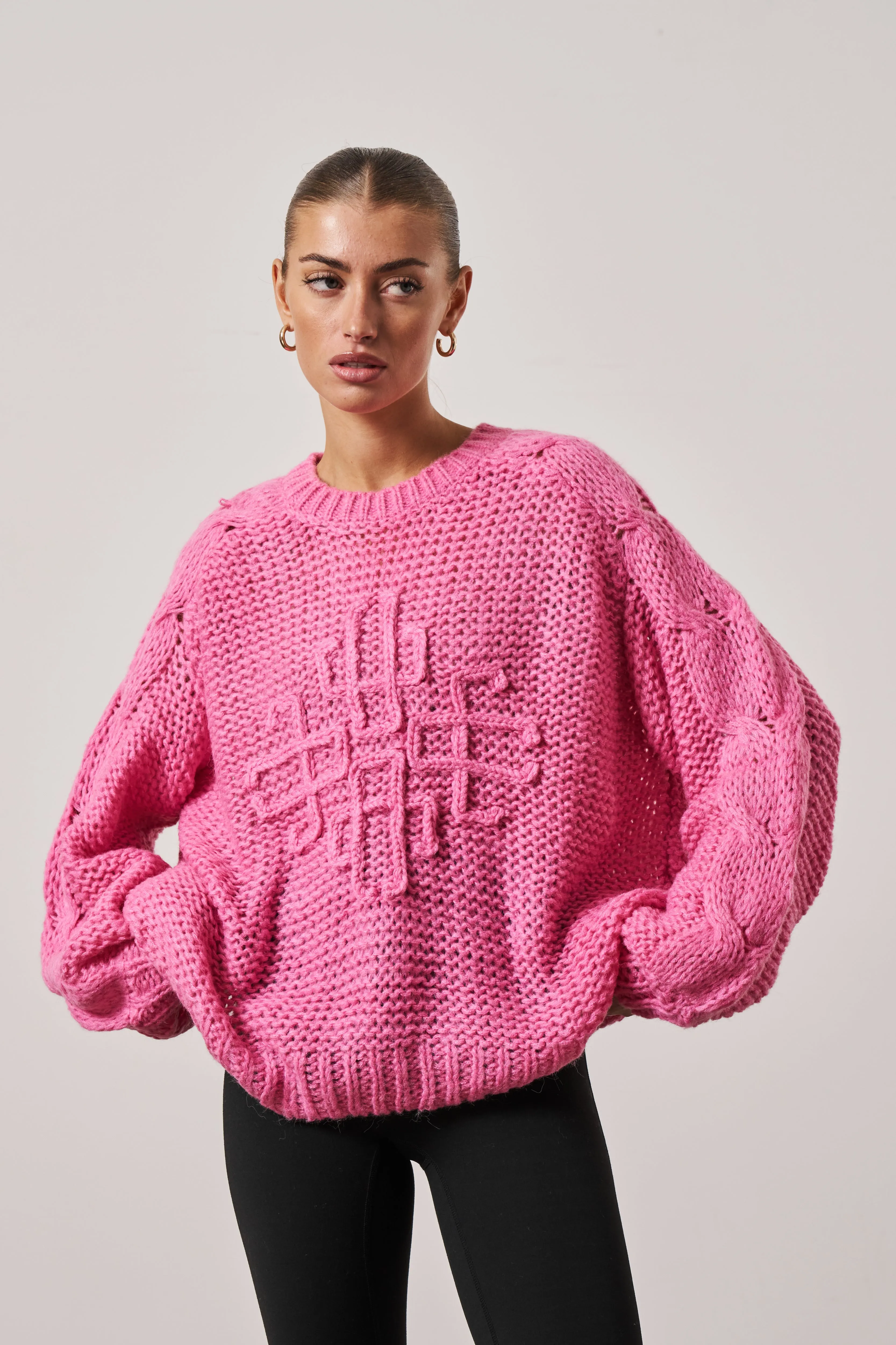 EMBLEM OVERSIZED KNIT JUMPER - PINK