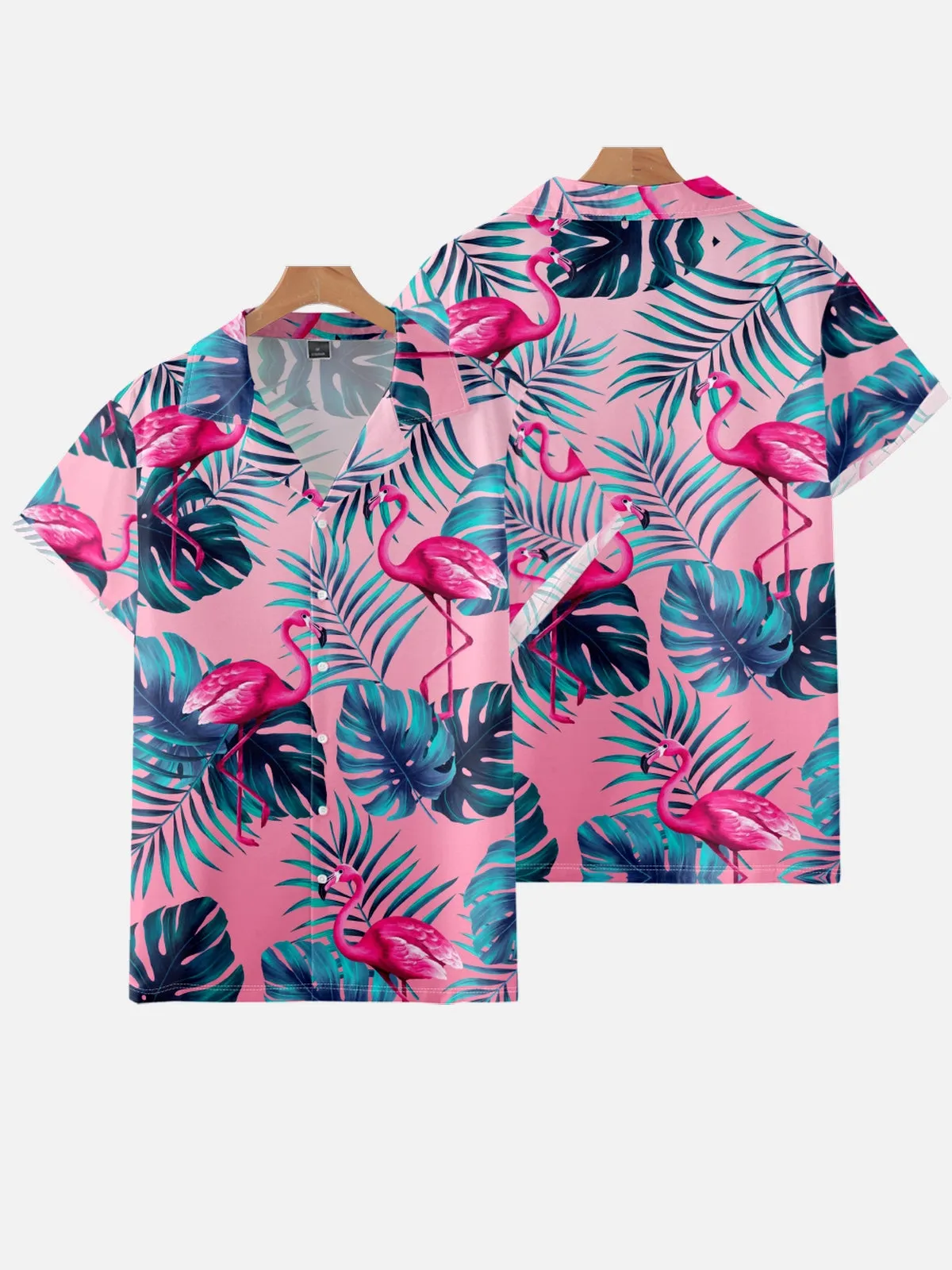 FLAMINGO PRINTED ALOHA SHIRT