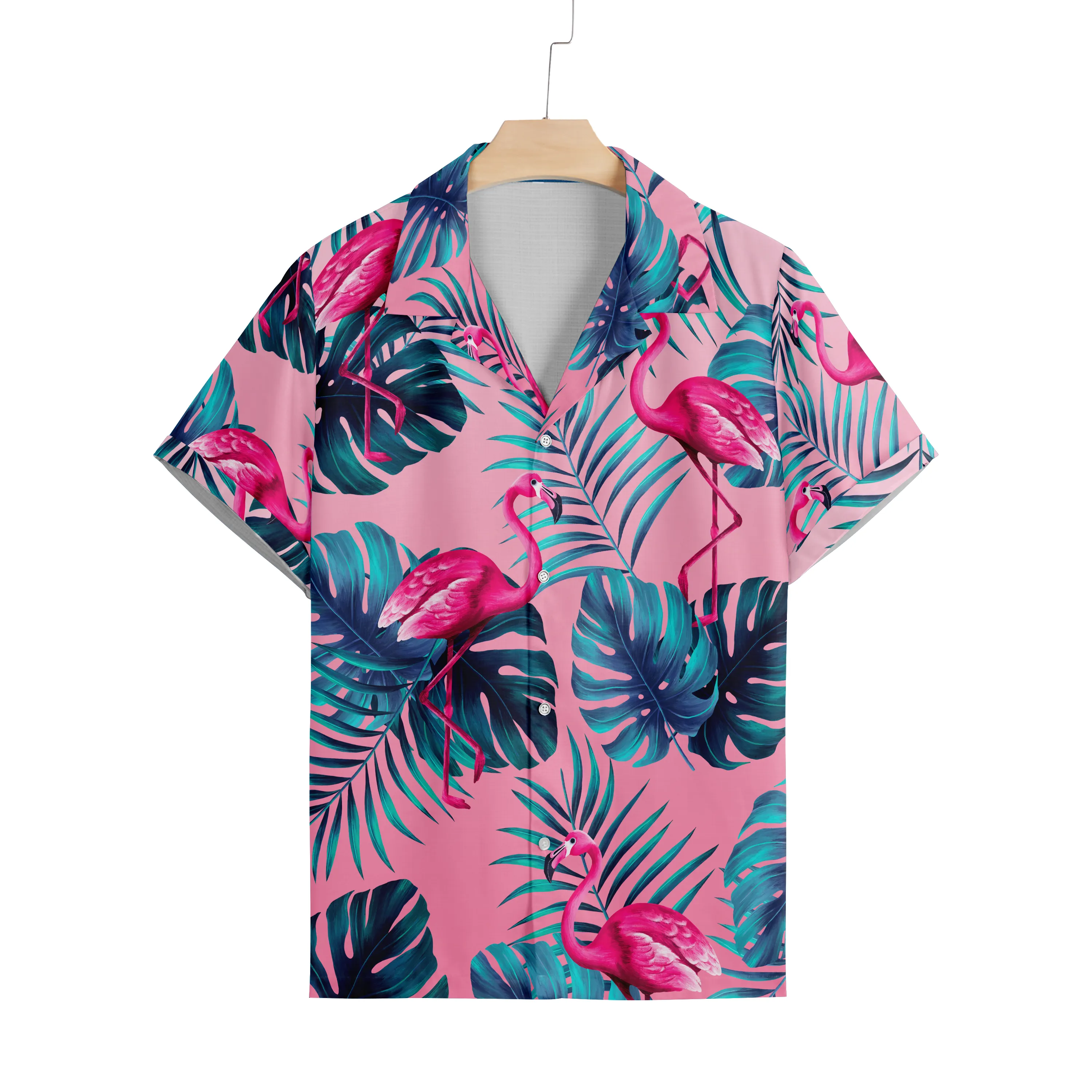 FLAMINGO PRINTED ALOHA SHIRT