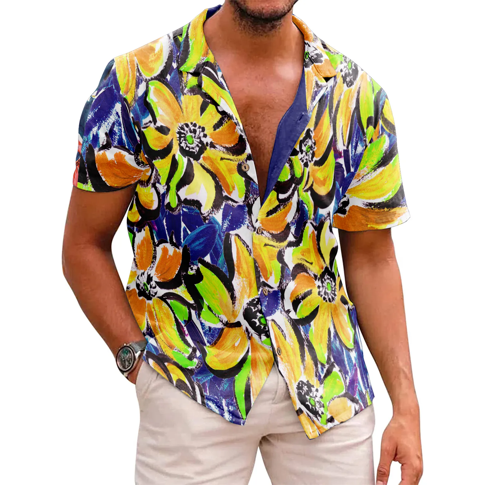 FLOWERS PRINTED ALOHA SHIRT