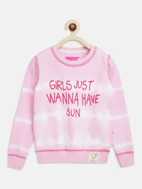 Girls Pink Printed Sweatshirt