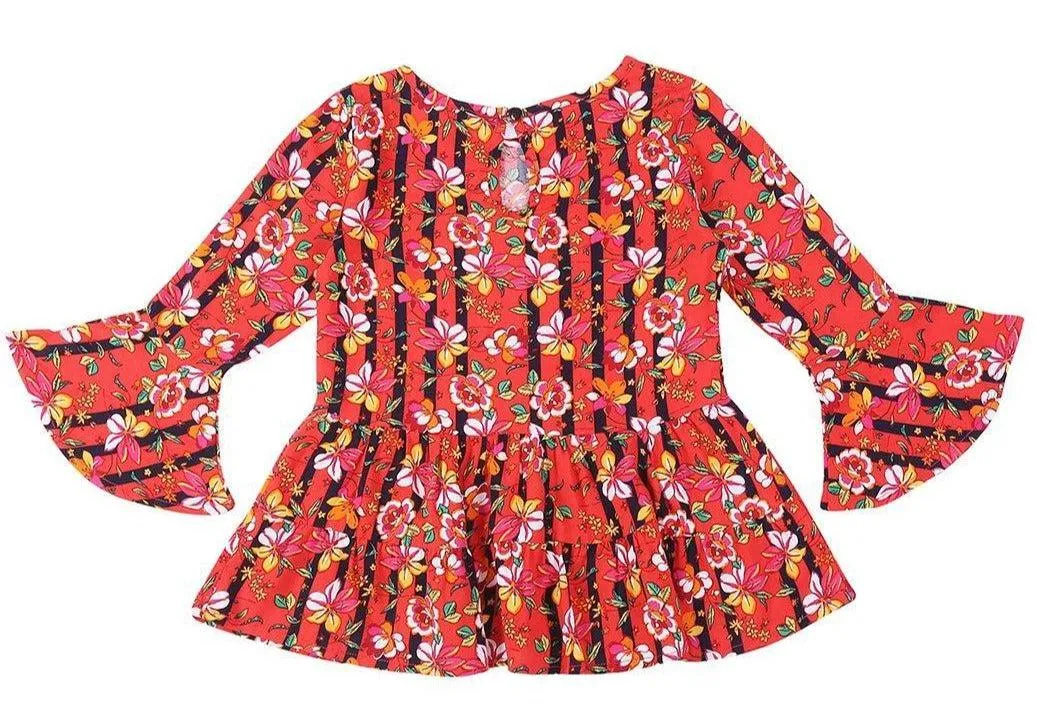 Girls Red Printed Peplum Top