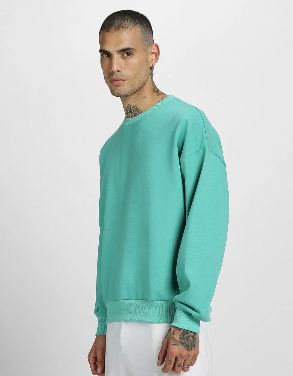 Green Oversized Solid Sweatshirt