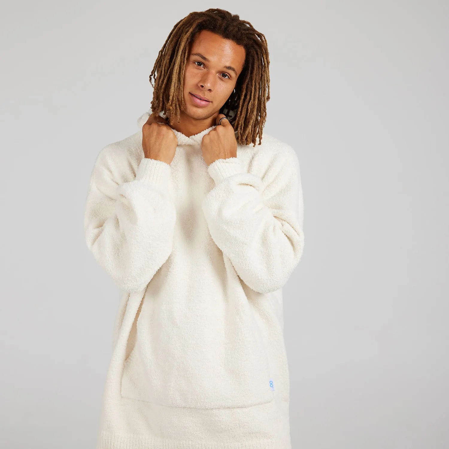 Ivory Oversized Boucle Knit Hoodie